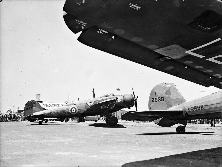 Vickers Wellesley bombers L2638 and L2639 after the 1938 England–Australia flight — photograph, from Mascot