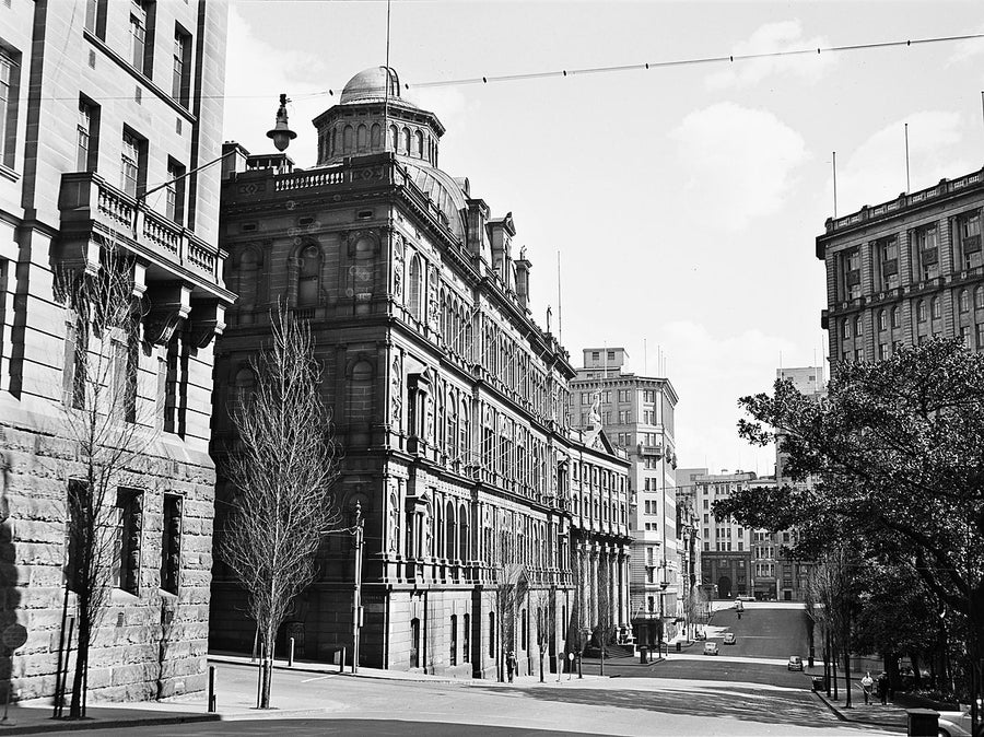 Department of Lands Building, Bridge Street, Sydney — photograph, from Sydney CBD, 1951