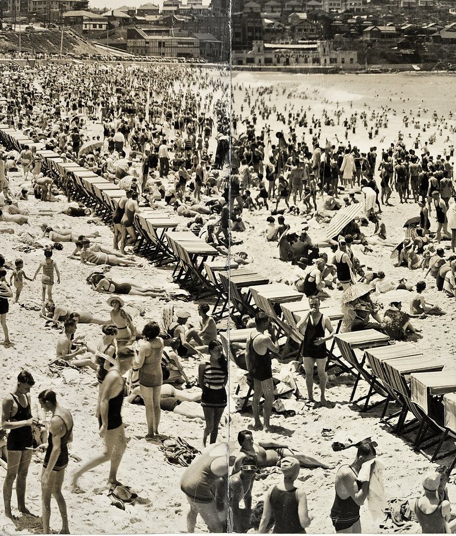 Bondi Beach bathing crowd — photograph, from Bondi Beach, 1931