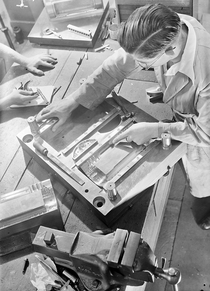 Bench work at AWA's Ashfield factory — photograph, from Ashfield, c. 1940s
