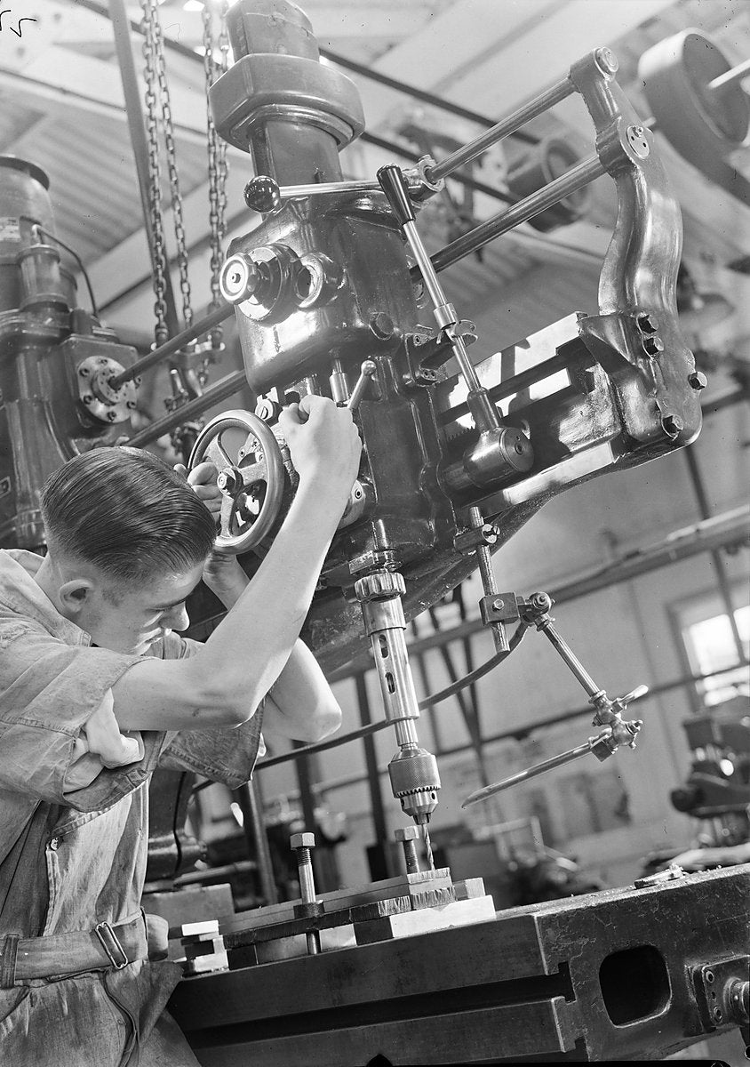 Drilling a casting at the AWA works, Ashfield — photograph, from Ashfield, c. 1940s