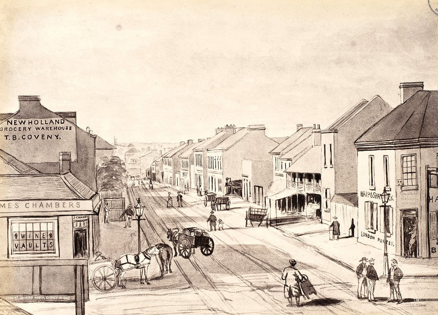 King Street looking north, Sydney — illustration, from King Street, 1842