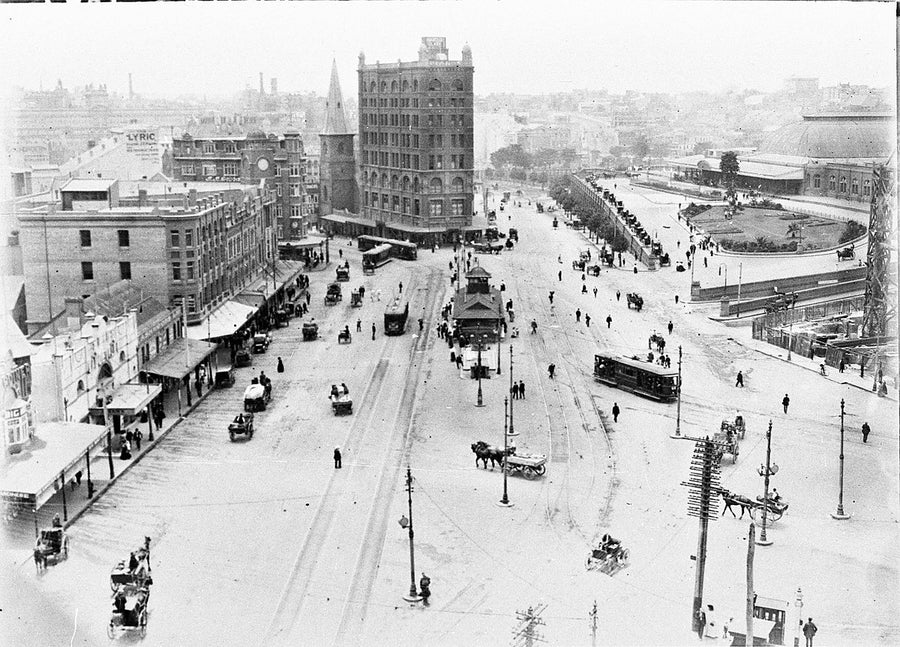 Railway Square before the Central Railway clock tower — photograph, from Railway Square, c. 1910