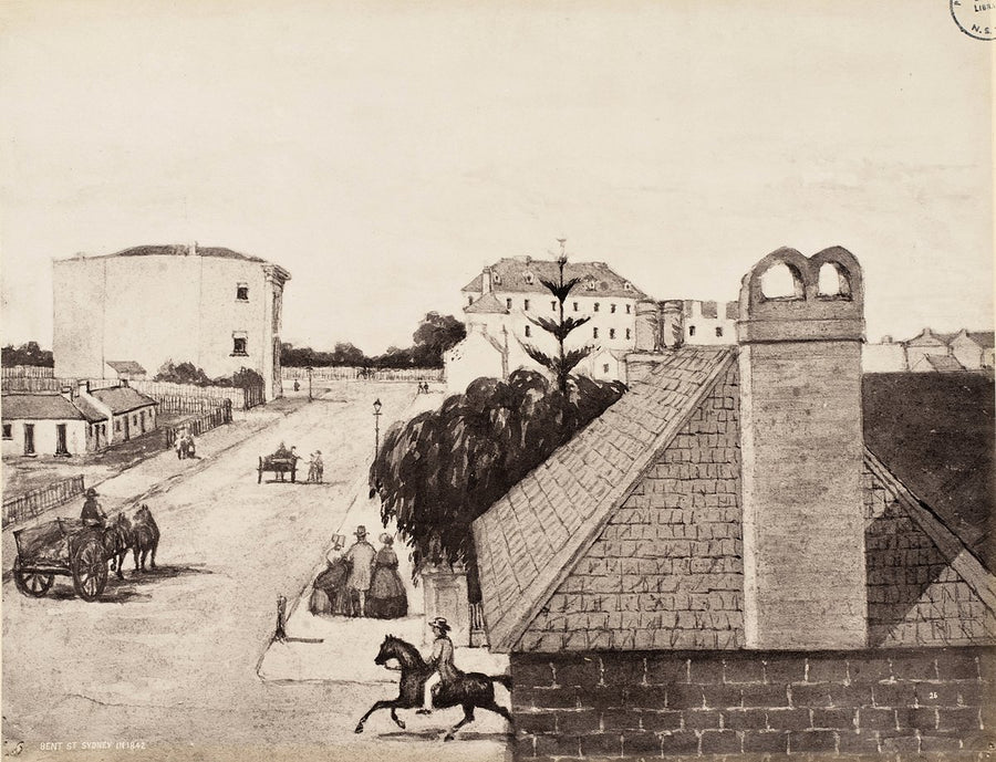 Bent Street, Sydney, drawn by John Rae — illustration, from Sydney CBD, 1842