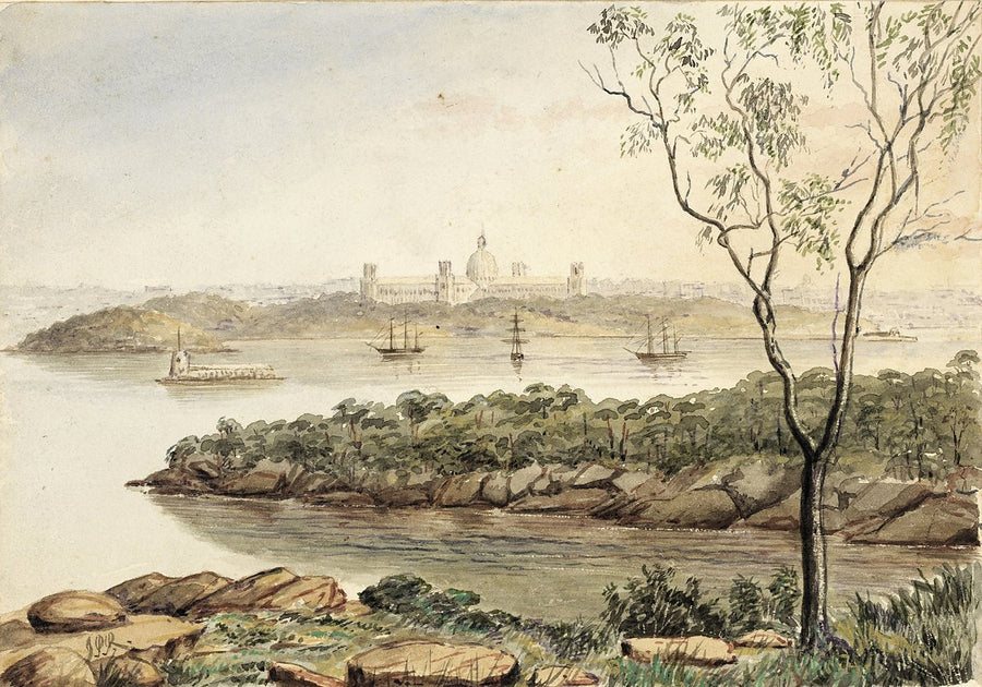 Garden Palace across Sydney Harbour from North Shore — illustration, from The Domain, c. 1880