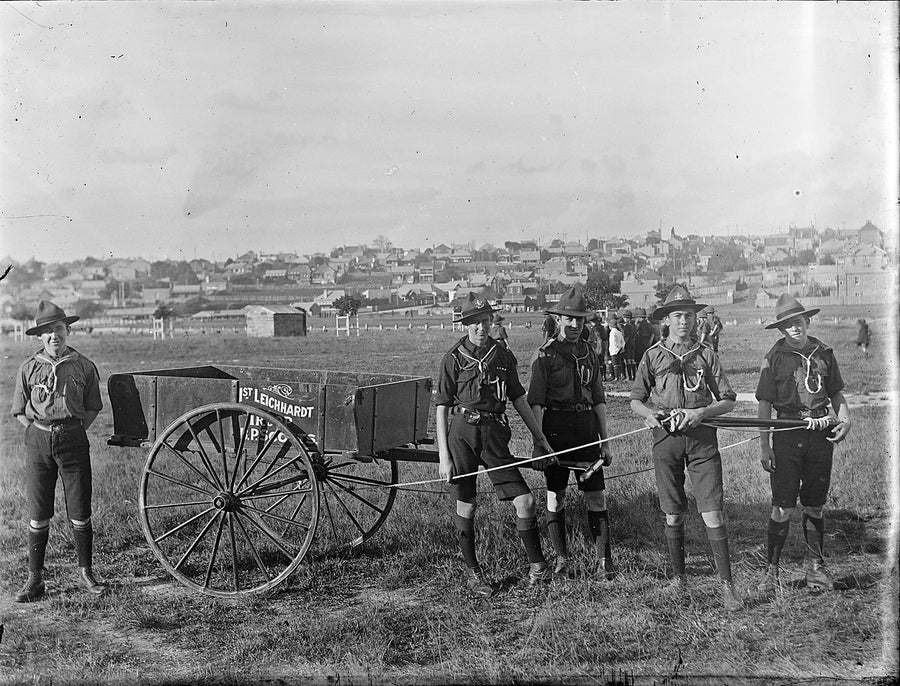1st Leichhardt Scout Troop with a hand-drawn cart — photograph, from Leichhardt, 1914–20