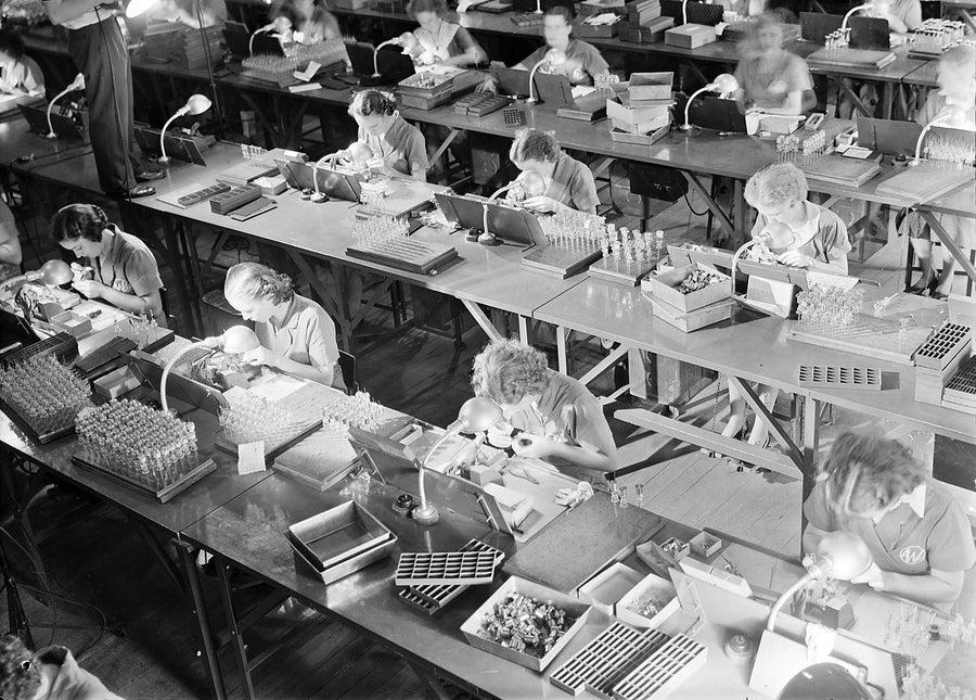 Women assembling components at the AWA works, Ashfield — photograph, from Ashfield, c. 1940s