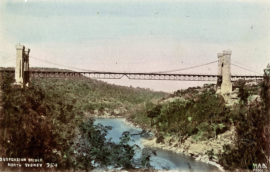 Suspension Bridge over Long Gully, between Cammeray and Northbridge — photograph, from Cammeray, c. 1900–27