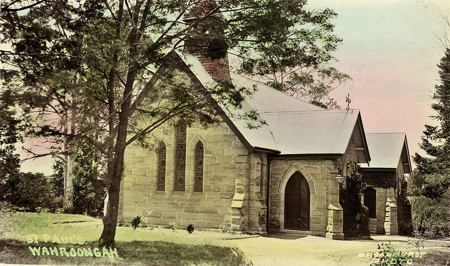 St Paul's Church, Wahroonga, hand-coloured postcard — photograph, from Wahroonga, c. 1900–27
