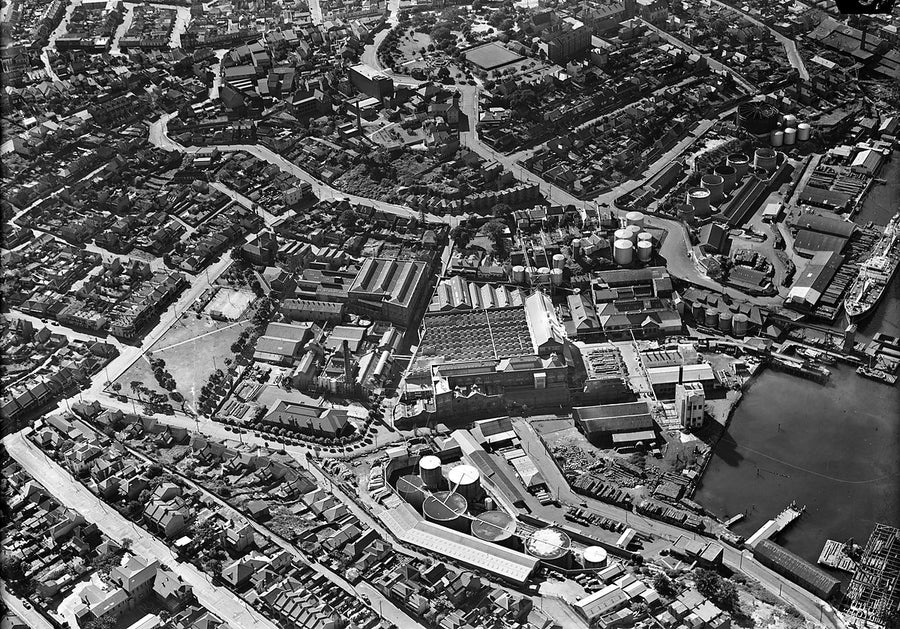 Lever Brothers soap works and White Bay wharves, Balmain — photograph, from Balmain, c. 1940