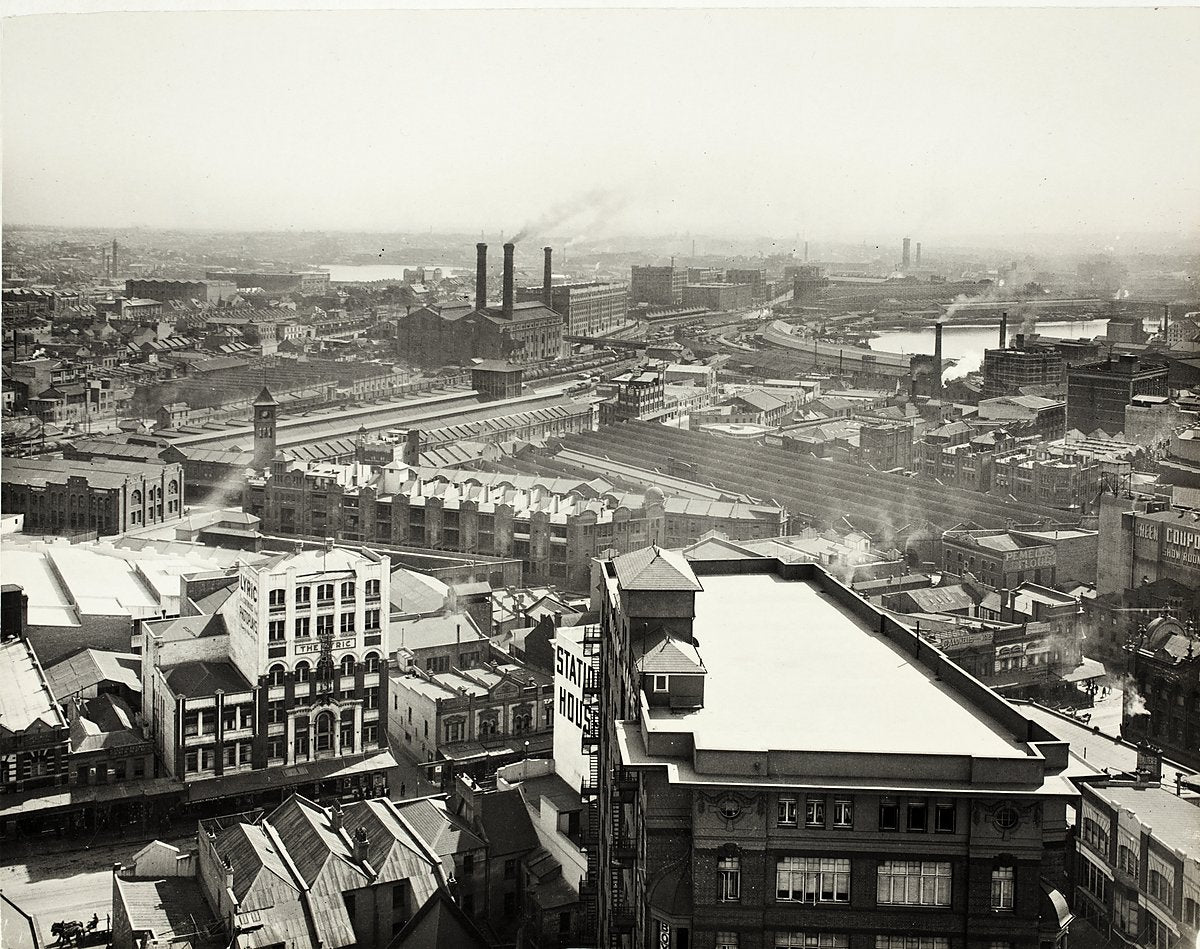 Sydney's Central Station railway yards, looking toward Darling Harbour — photograph, from Randle Street, circa 1871