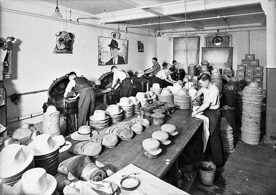Steam-blocking hats at Sargood's factory, Surry Hills — photograph, from Randle Street, circa 1941