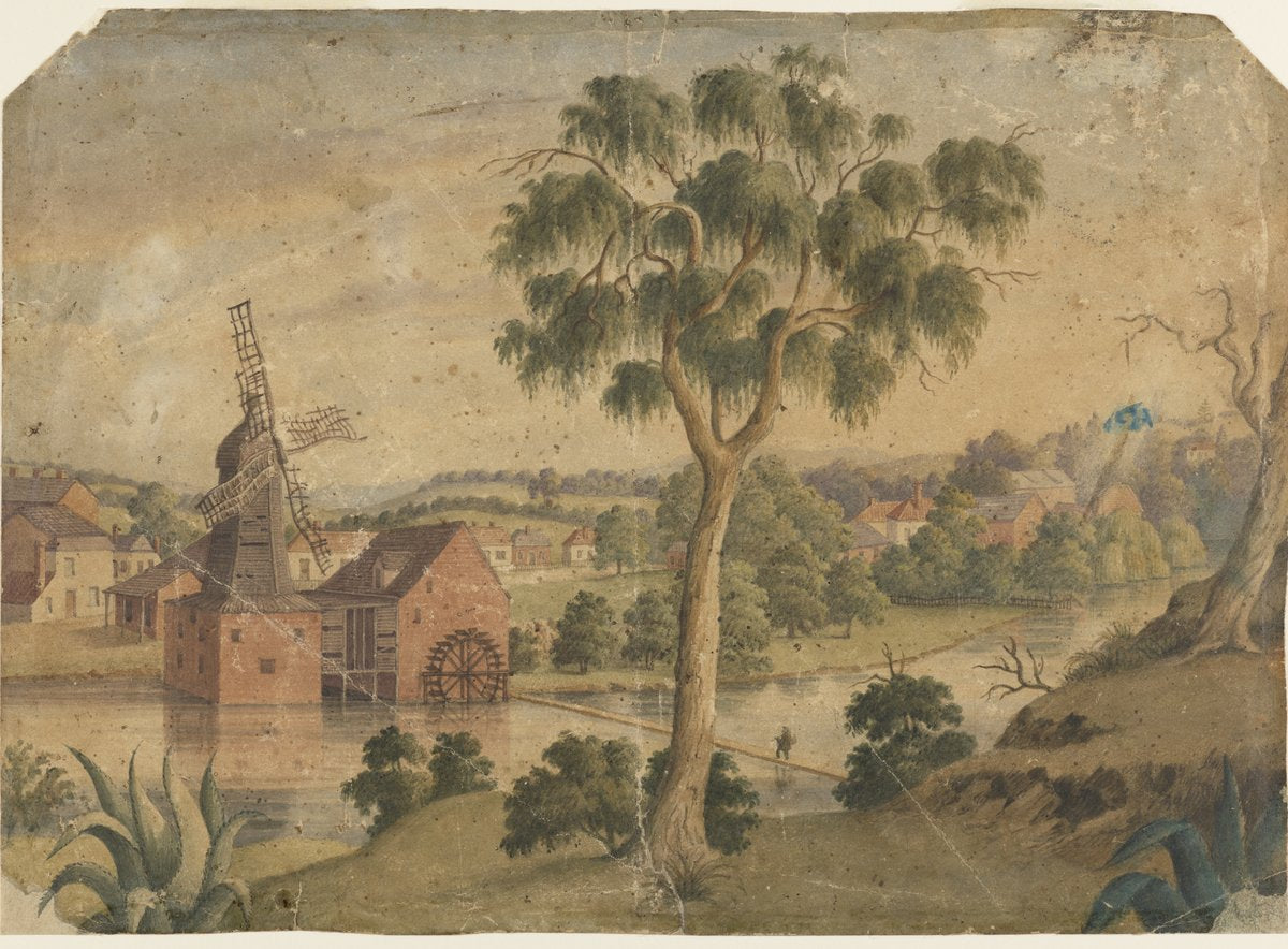 Howell's wind and water mill on the Parramatta River — illustration, from Parramatta, circa 1850