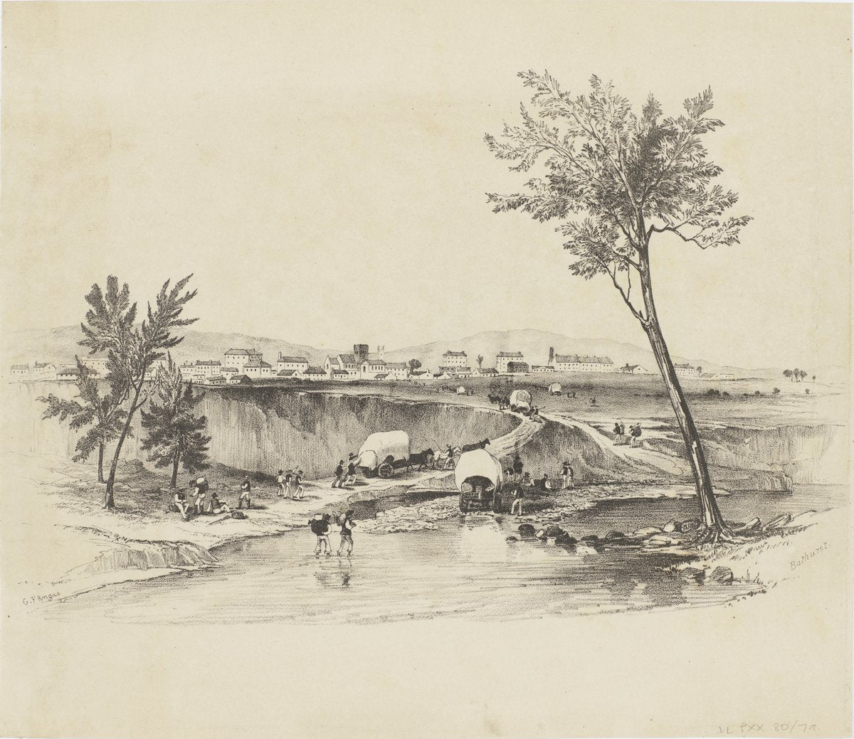 Gold diggers arriving at Bathurst on their way to Ophir — illustration, from Bathurst, circa 1851
