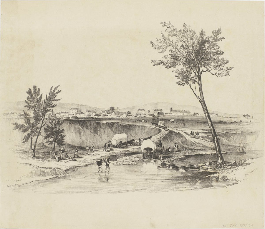 Gold diggers arriving at Bathurst on their way to Ophir — illustration, from Bathurst, circa 1851