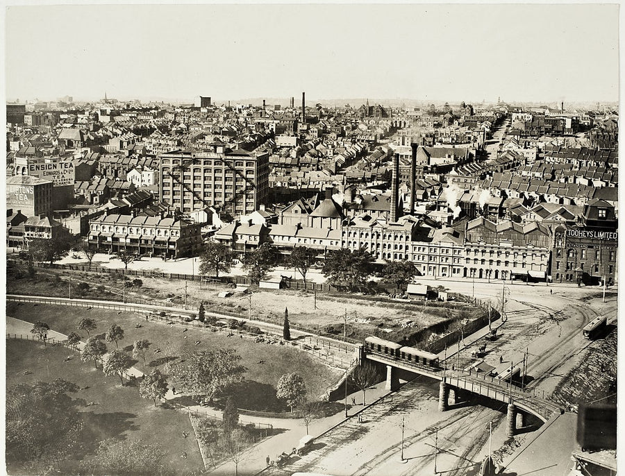 Looking east over Eddy Avenue and Belmore Park from Central Railway Station, Sydney — photograph, from Belmore Park, circa 1871