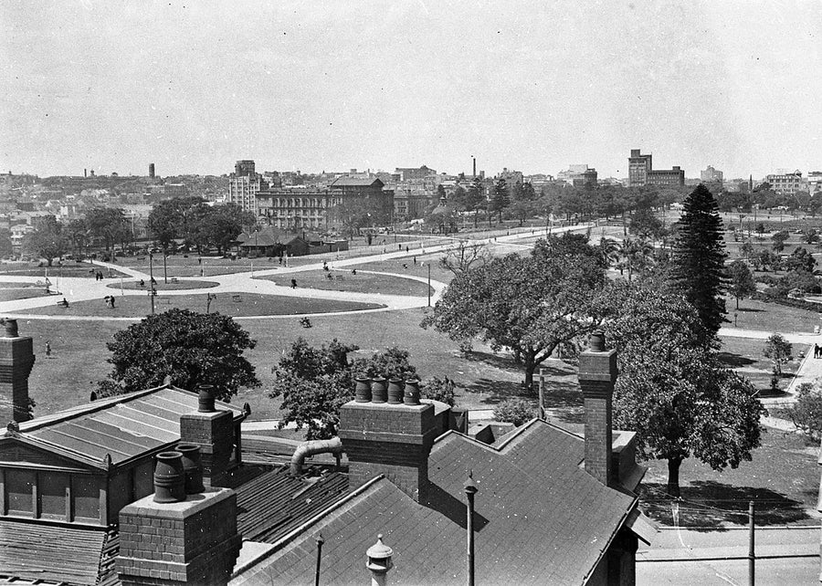 Hyde Park and its museum from the Supreme Court, Sydney — photograph, from Hyde Park, circa 1930