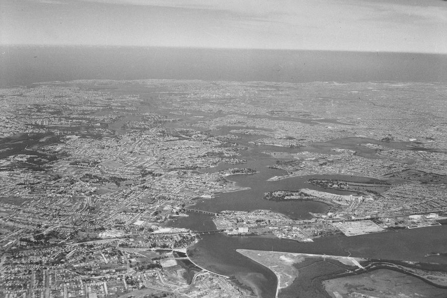 Parramatta River and the western suburbs from the air, September 1949 — photograph, from Sydney, circa 1949