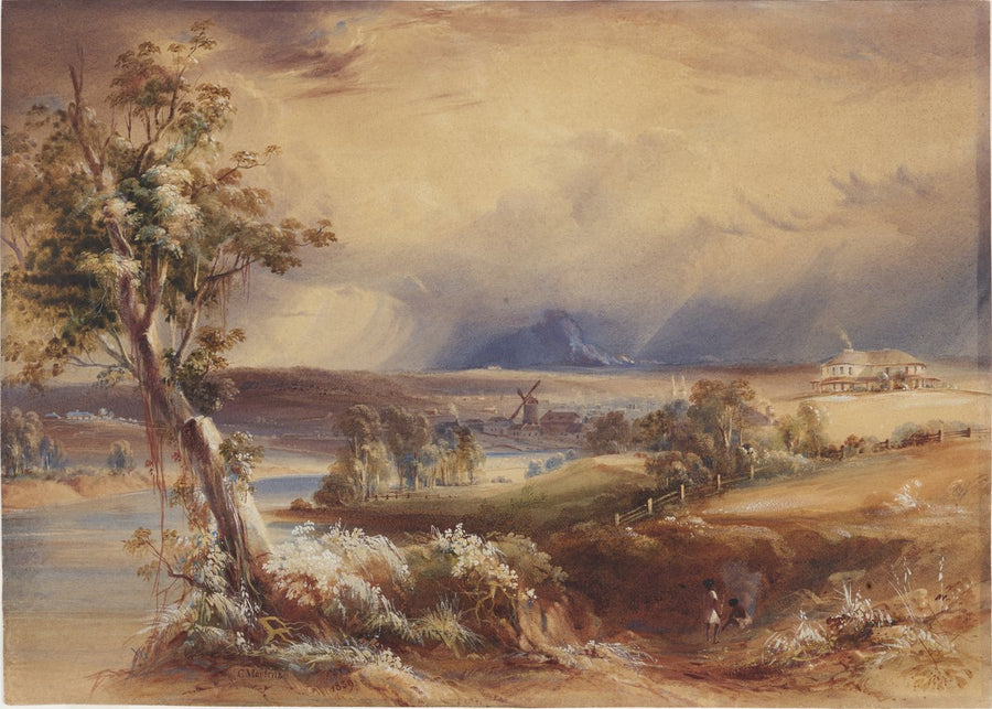 Parramatta from the river, watercolour by Conrad Martens, 1839 — illustration, from Parramatta, circa 1839