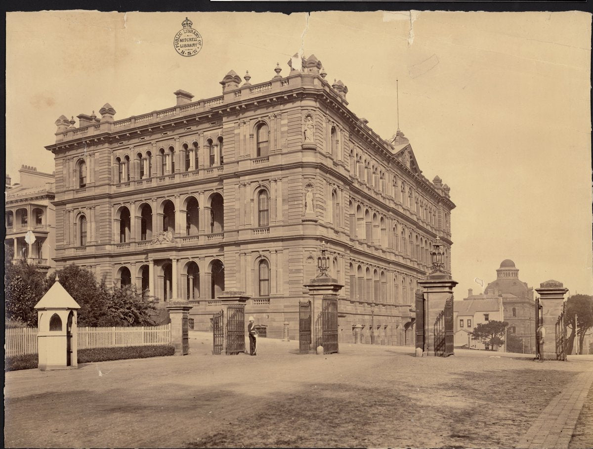 Colonial Secretary's Office, corner of Macquarie and Bridge Streets, Sydney — photograph, from Chief Secretary's Building (formerly Colonial Secretary's Office), Macquarie and Bridge Streets, Sydney, circa 1880
