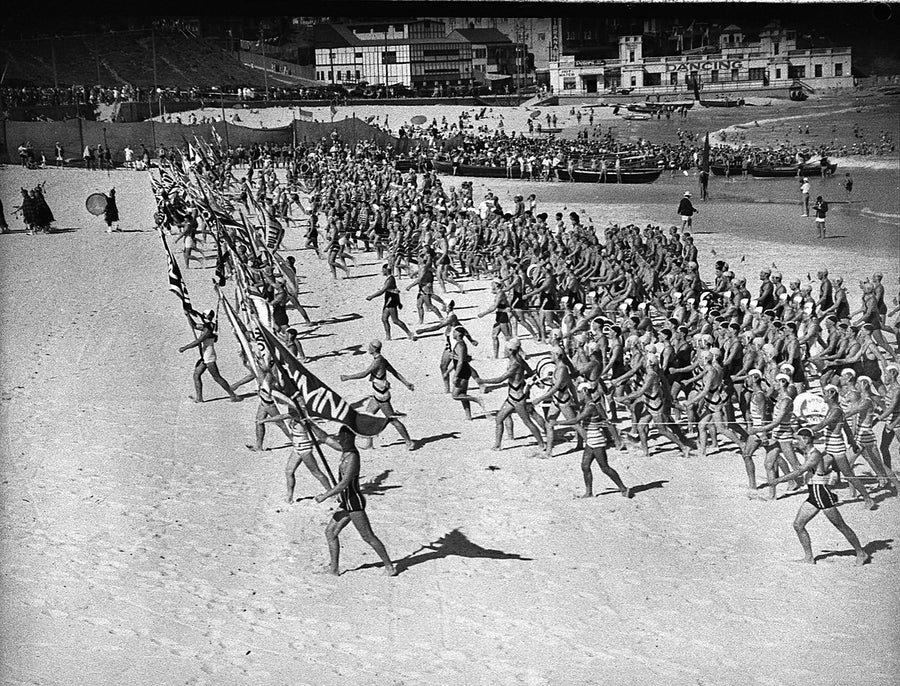 March past at a Bondi Beach surf carnival — photograph, from Bondi Beach, circa 1940