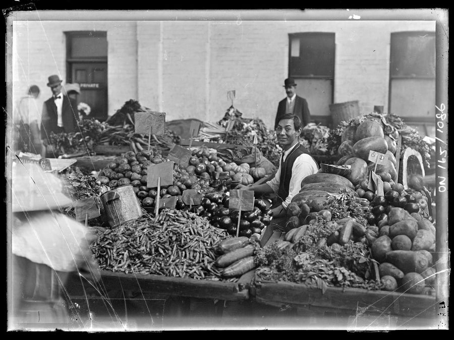 Produce vendor at the Sydney markets — photograph, from Sydney, New South Wales, circa 1911