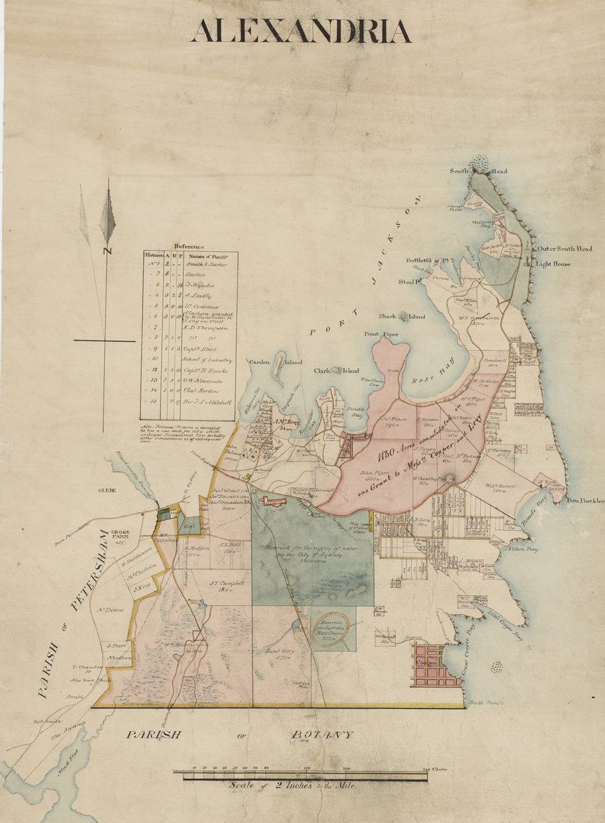 Parish of Alexandria: cadastral map from South Head to Botany — map, from Alexandria, circa 1843