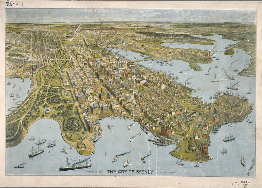 Bird's-eye view of the City of Sydney, 1888 — map, from Sydney, New South Wales, circa 1888
