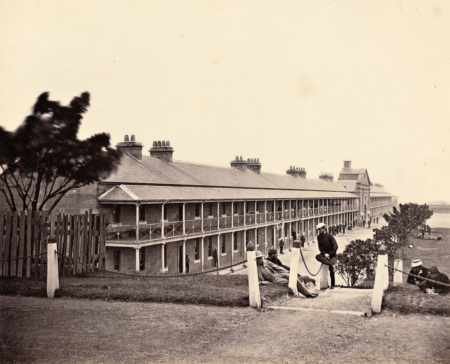 Victoria Barracks main block during the 50th Regiment's occupation, December 1870 — photograph, from Paddington, circa 1870