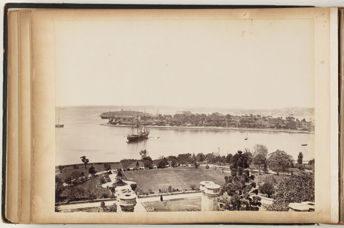 Harbour and gardens from Government House, Sydney — photograph, from Government House, Sydney, circa 1870