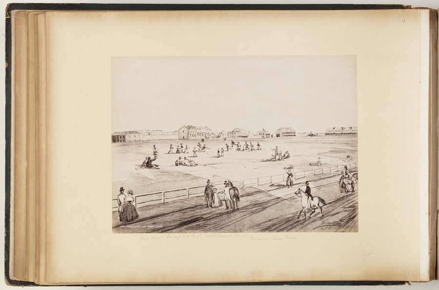 Hyde Park, Sydney, in 1842, with Lyons Terrace on the skyline — illustration, from Hyde Park, Sydney, circa 1870