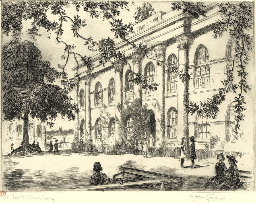 Fort Street School, Sydney, etched by A. Henry Fullwood — illustration, from Fort Street Public School, circa 1920