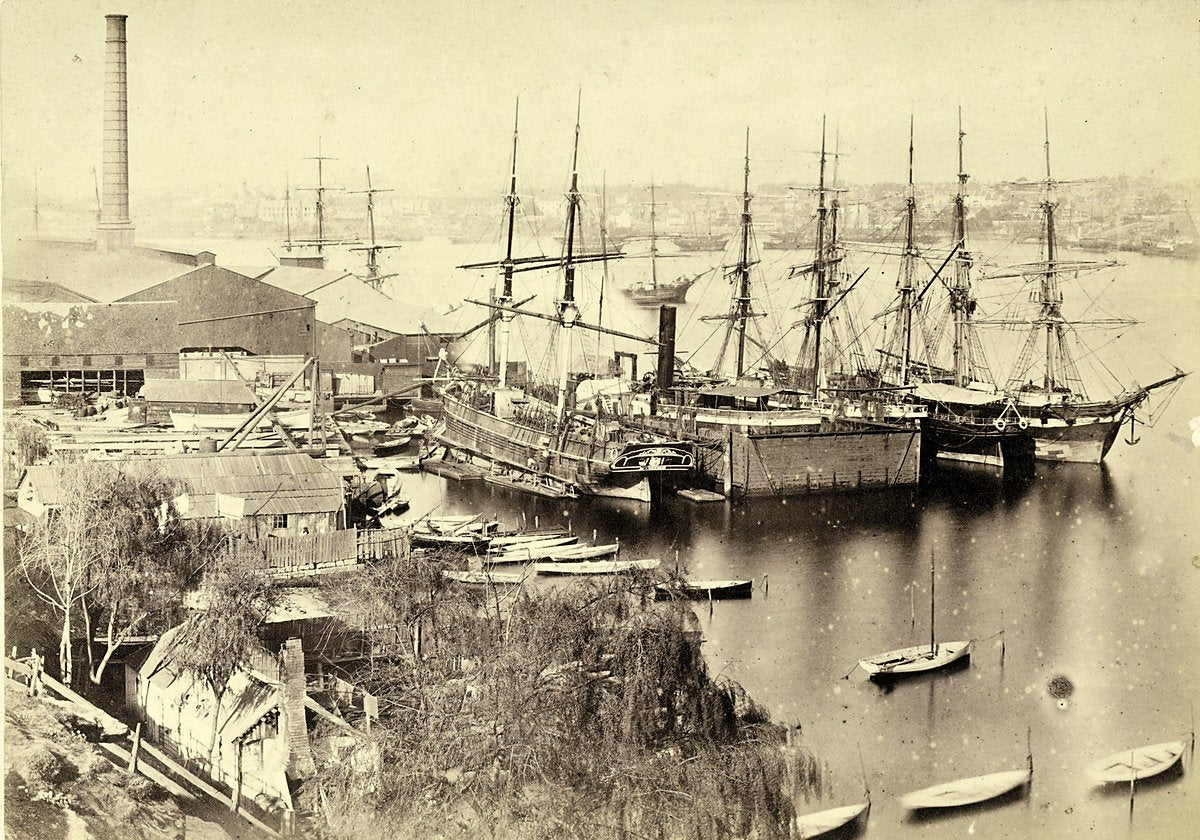 Darling Harbour wharves and the Sydney Gas Works, Port Jackson, 1878 — photograph, from Darling Harbour, circa 1878