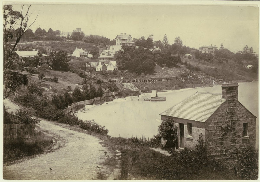 Rushcutters Bay and Policeman's Cottage, looking toward Darling Point — photograph, from Rushcutters Bay, Sydney, circa 1875