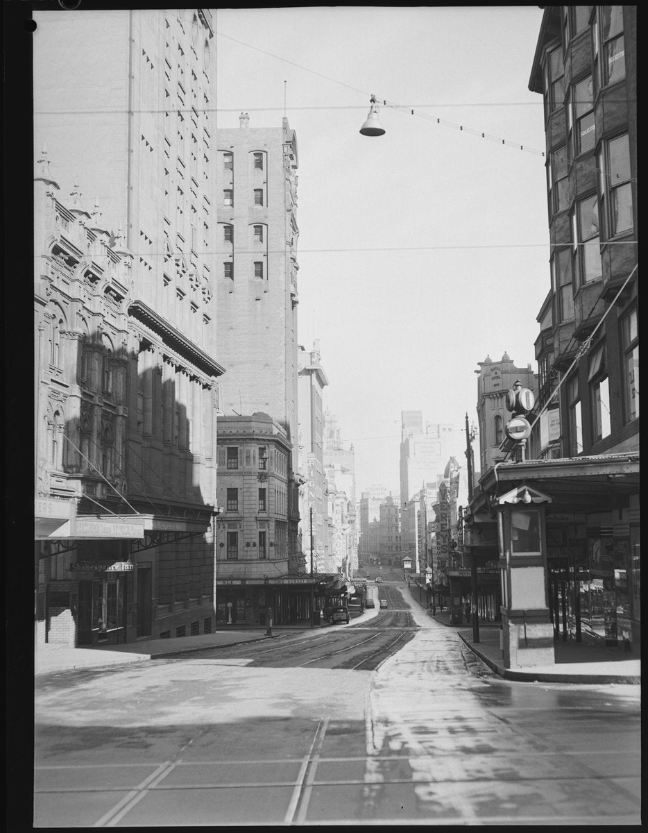 King Street looking west towards George Street, 1951 — photograph, from King Street, Sydney, circa 1951