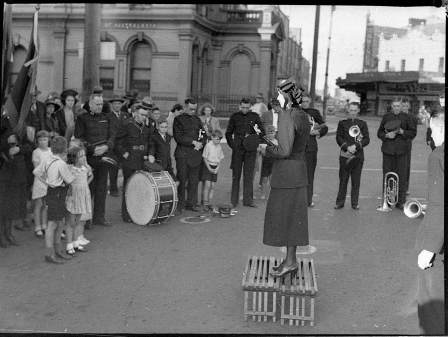 Salvation Army street meeting, Newtown, 1942 — photograph, from Newtown, New South Wales, circa 1942