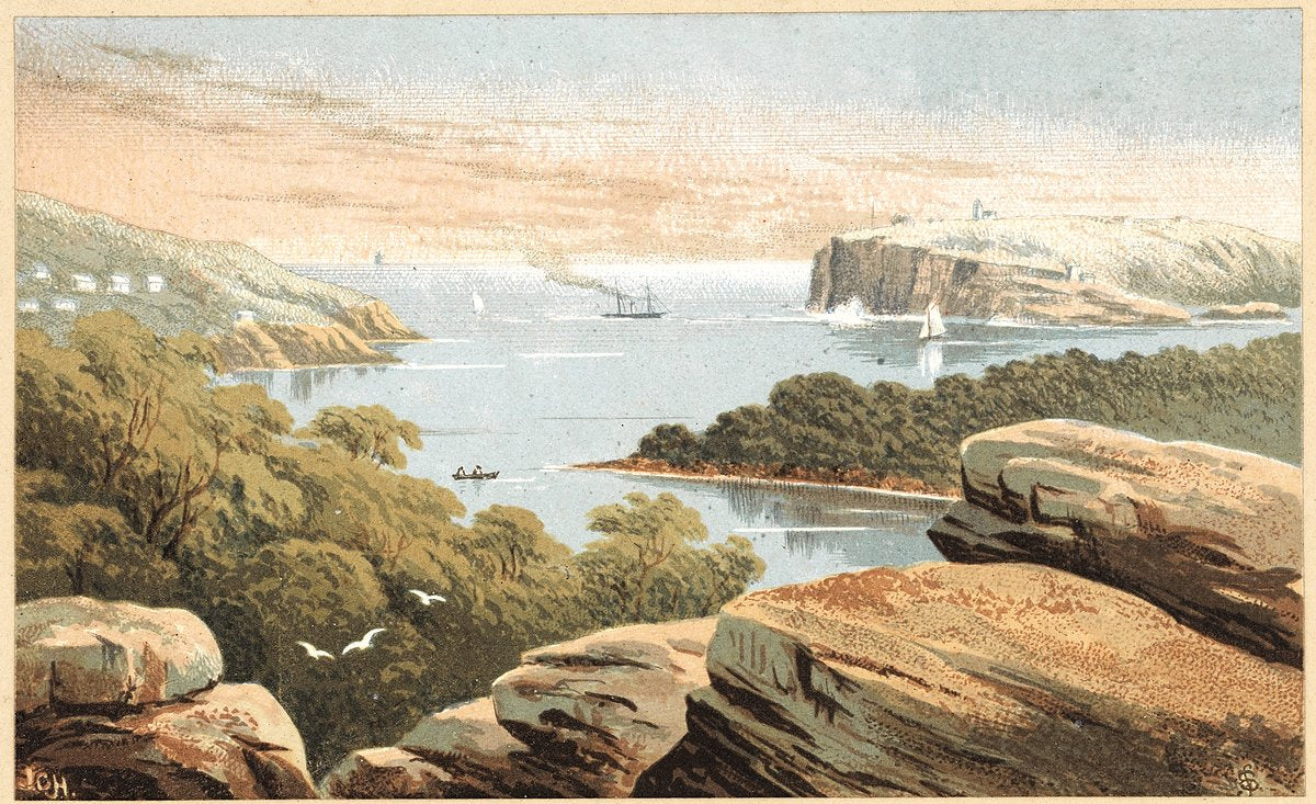 Entrance to Port Jackson, Sydney, ca. 1880 — illustration, from Sydney, circa 1880