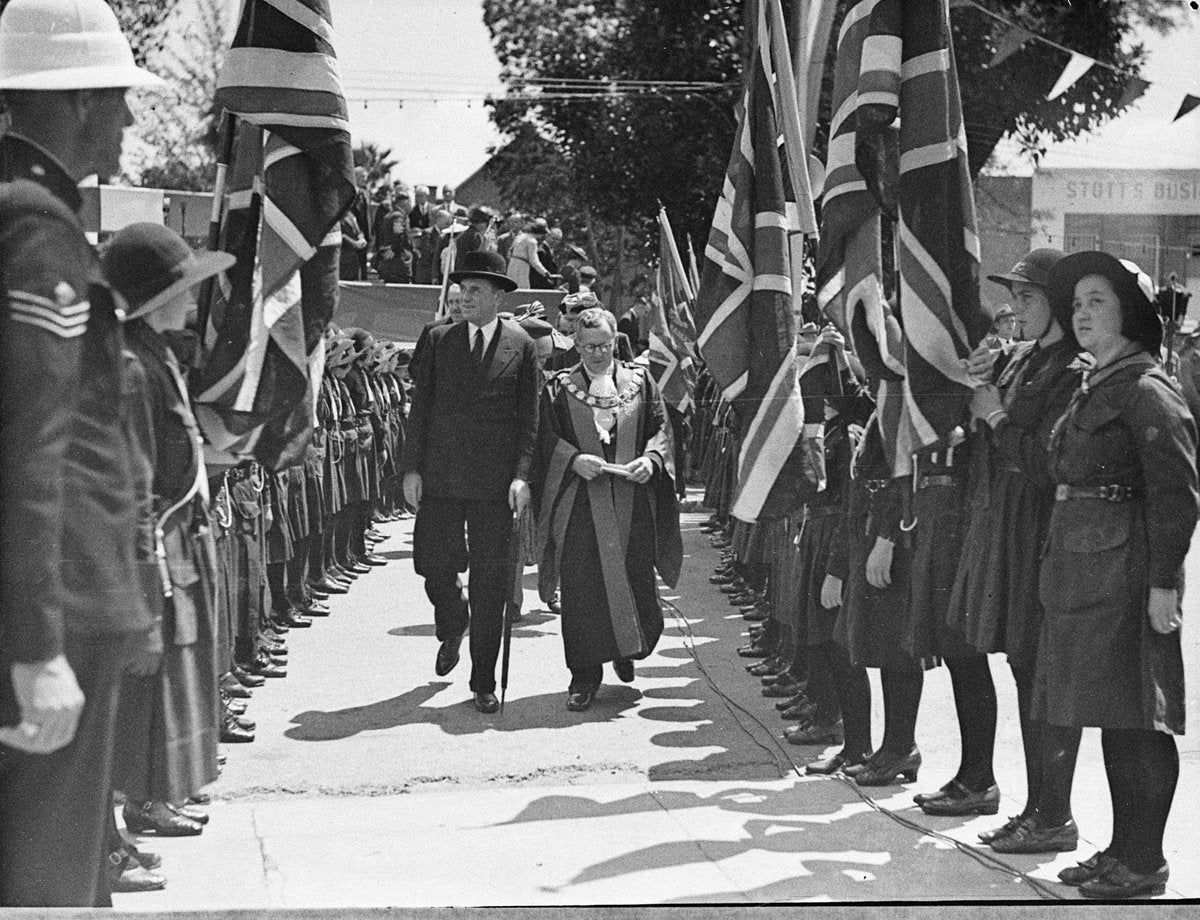 Girl guides' guard of honour at Parramatta celebrations, 1938 — photograph, from Parramatta, circa 1938