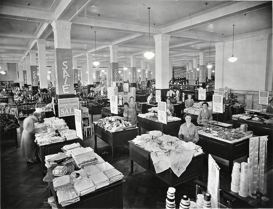 Sale floor at Anthony Hordern & Sons, Sydney — photograph, from Goulburn Lane, circa 1933
