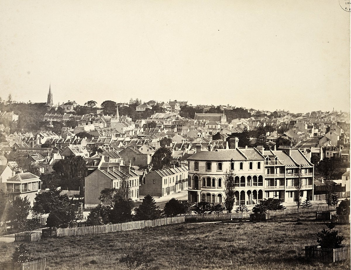 Rooftops and church spires of Woolloomooloo — photograph, from Woolloomooloo, circa 1876