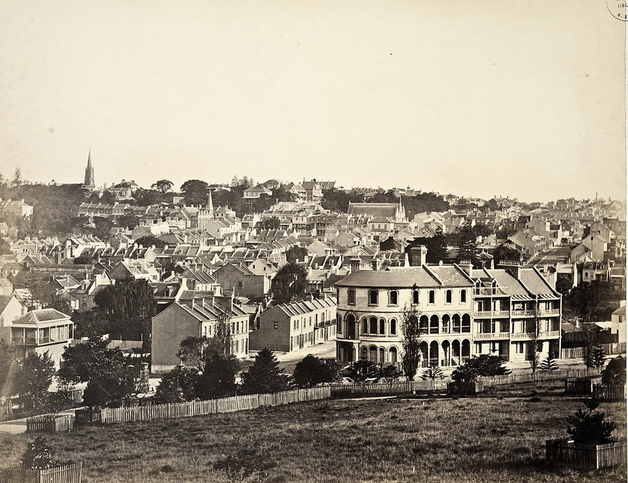 Rooftops and church spires of Woolloomooloo — photograph, from Woolloomooloo, circa 1876
