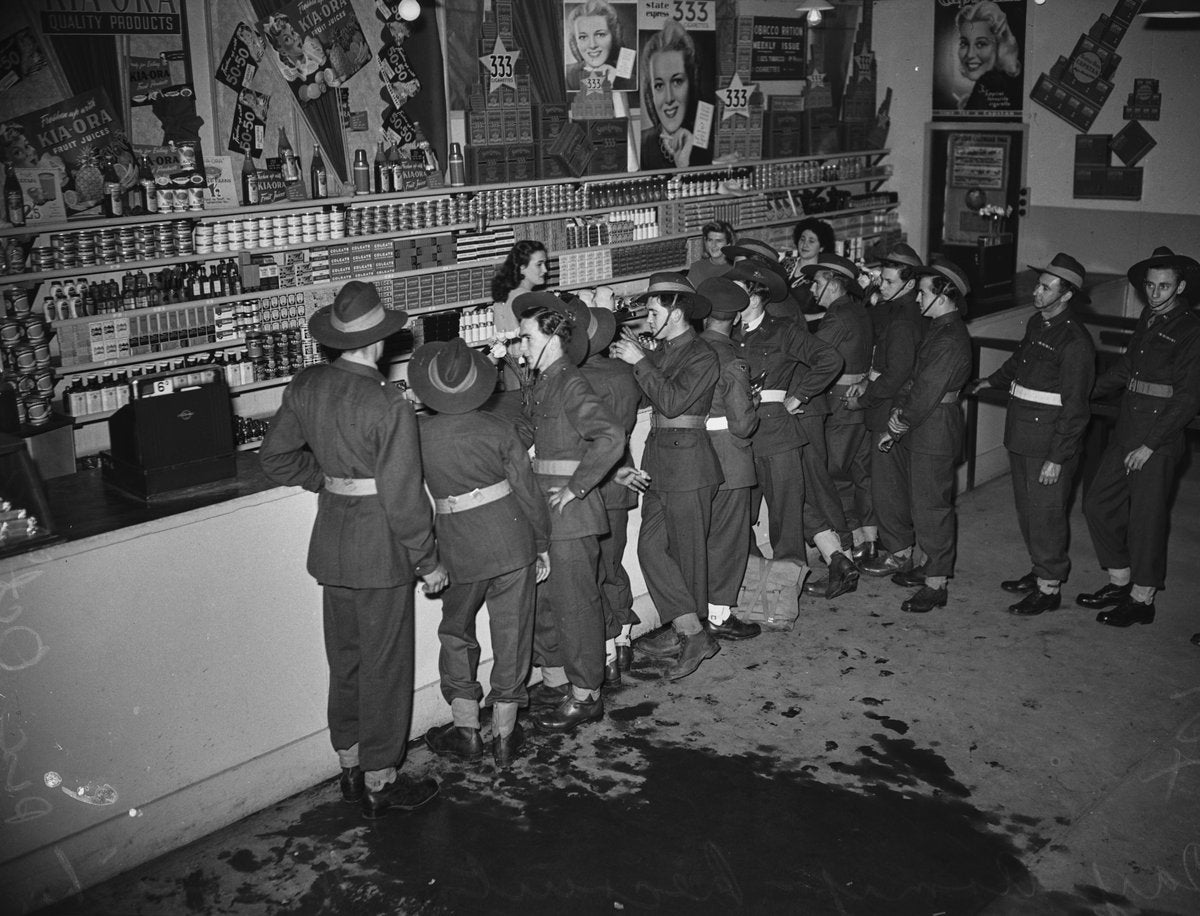 Army recruits at the canteen counter, Marrickville depot — photograph, from Marrickville, circa 1948