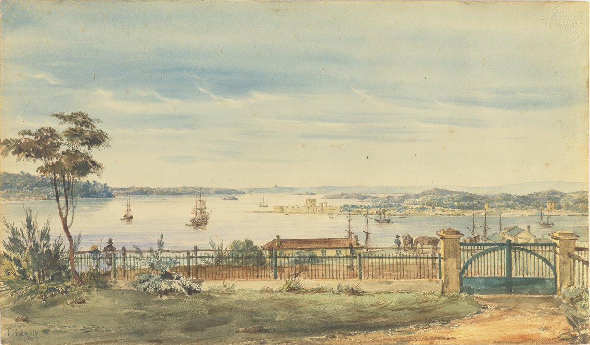 Sydney Harbour from Bunker's Hill, 1831 — illustration, from Bunker's Hill, The Rocks, Sydney, circa 1831
