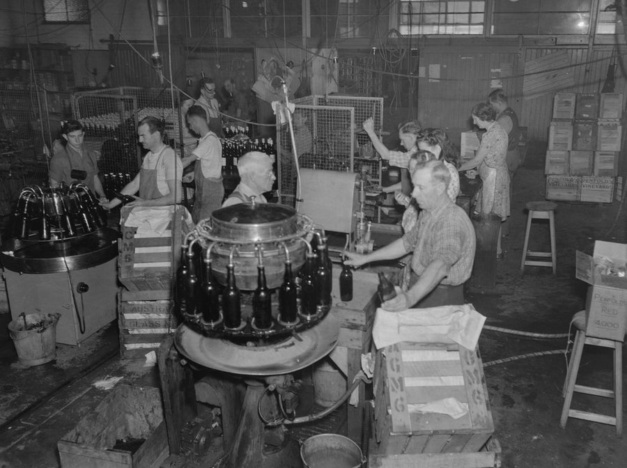 Bottling line at Penfold's factory, Alexandria, 1949 — photograph, from Alexandria, circa 1949