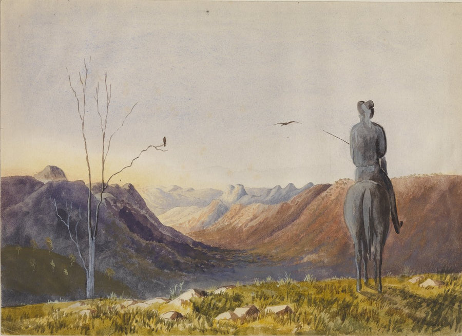 Sunset over the mountain ranges, East Haldon, from the edge of the Darling Downs — illustration, from East Haldon, circa 1878
