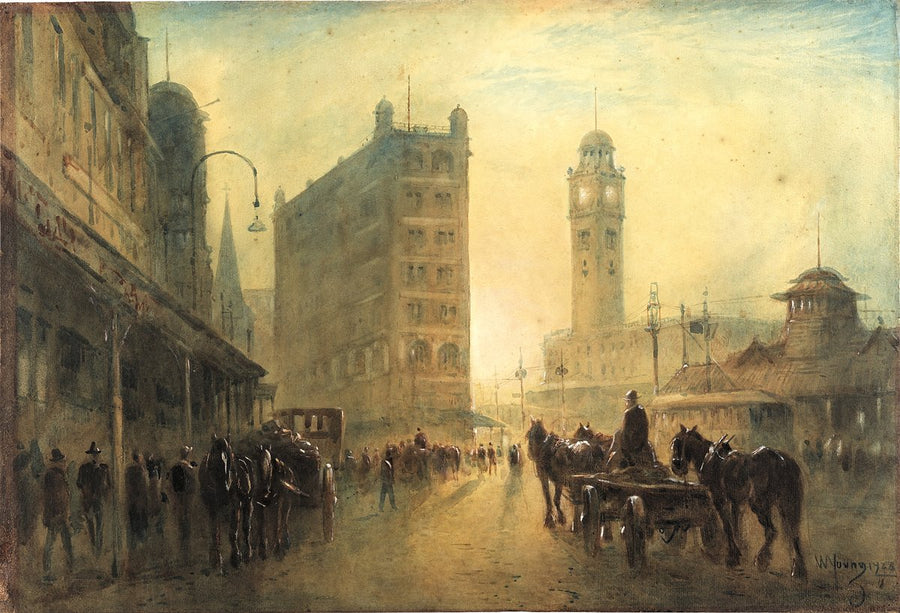Central Station clock tower from Railway Square, Sydney, 1923 — illustration, from Lee Street, circa 1923