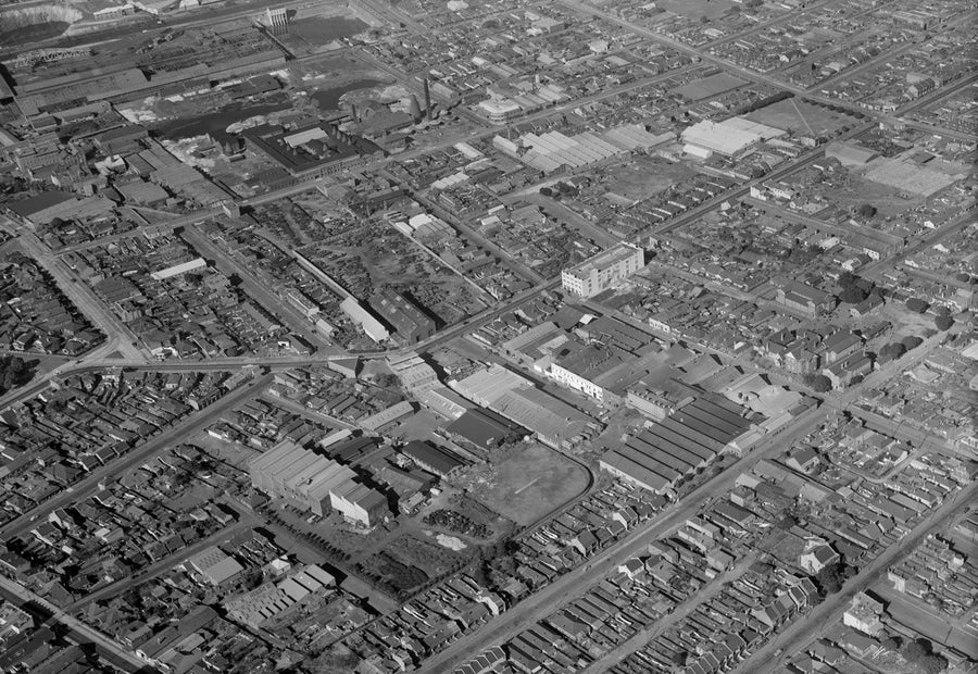 Terrace streets and factories from the air, Marrickville — photograph, from Marrickville, circa 1935