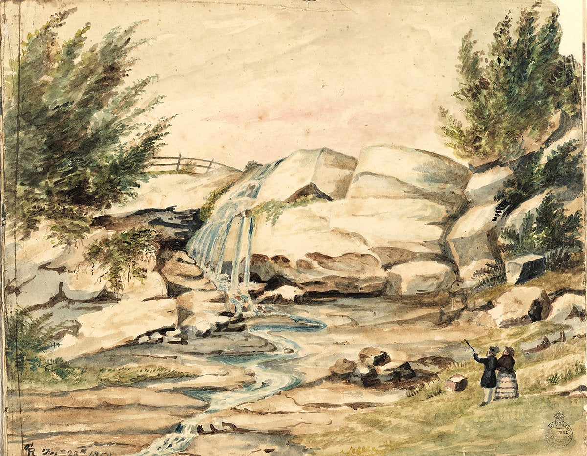 Glenmore Falls (the Cascade), Paddington, 1859 — illustration, from Cascade Street, circa 1859