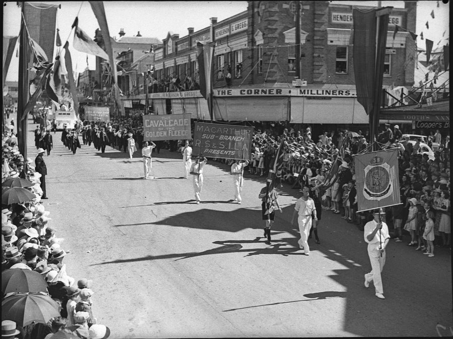 Cavalcade of the Golden Fleece procession through Parramatta — photograph, from Parramatta, NSW, circa 1938