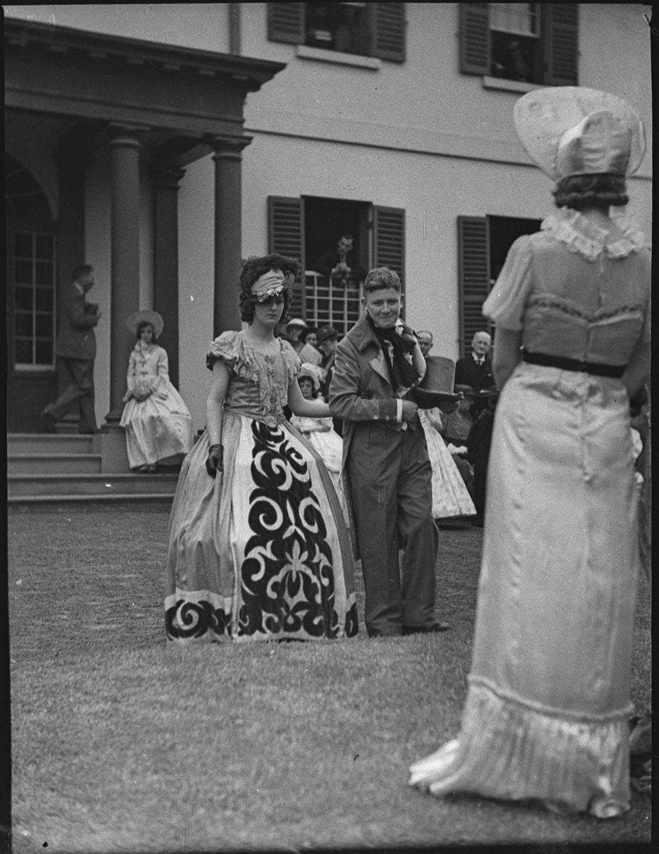 Costumed participants at Old Government House, Parramatta, 1938 — photograph, from Old Government House, circa 1938